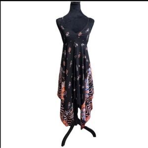 *Express Strappy Black Print Handkerchief Hem XS Fairy Boho Witchy Slip Dress